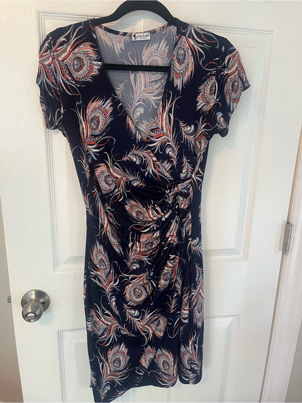 Ciao Bella Saint Tropez Navy Paisley Ruched Wrap Dress